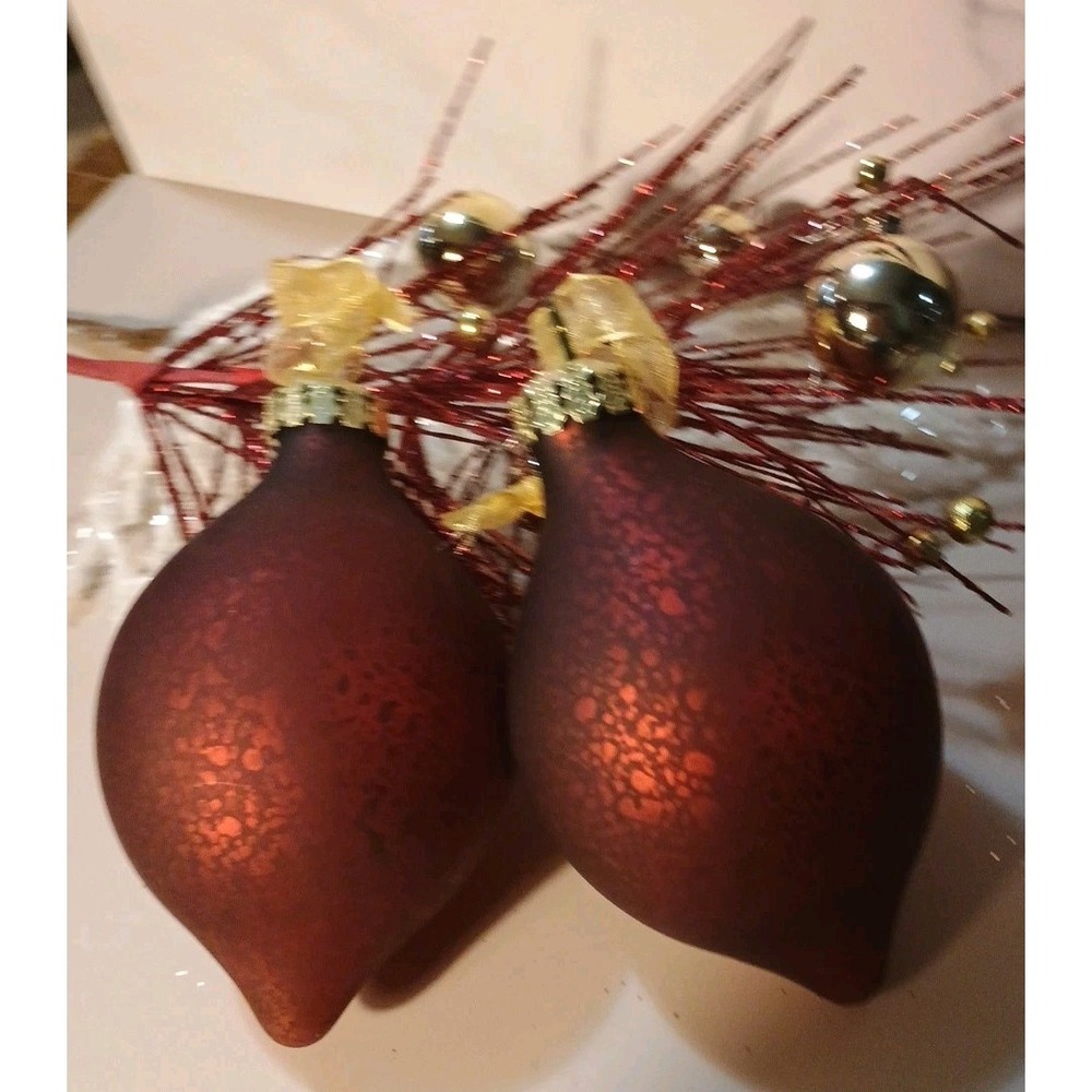 Pair Of Frontgate Red Teardrop Glass‎ Ornaments Matte Holiday Decor 4 Inch